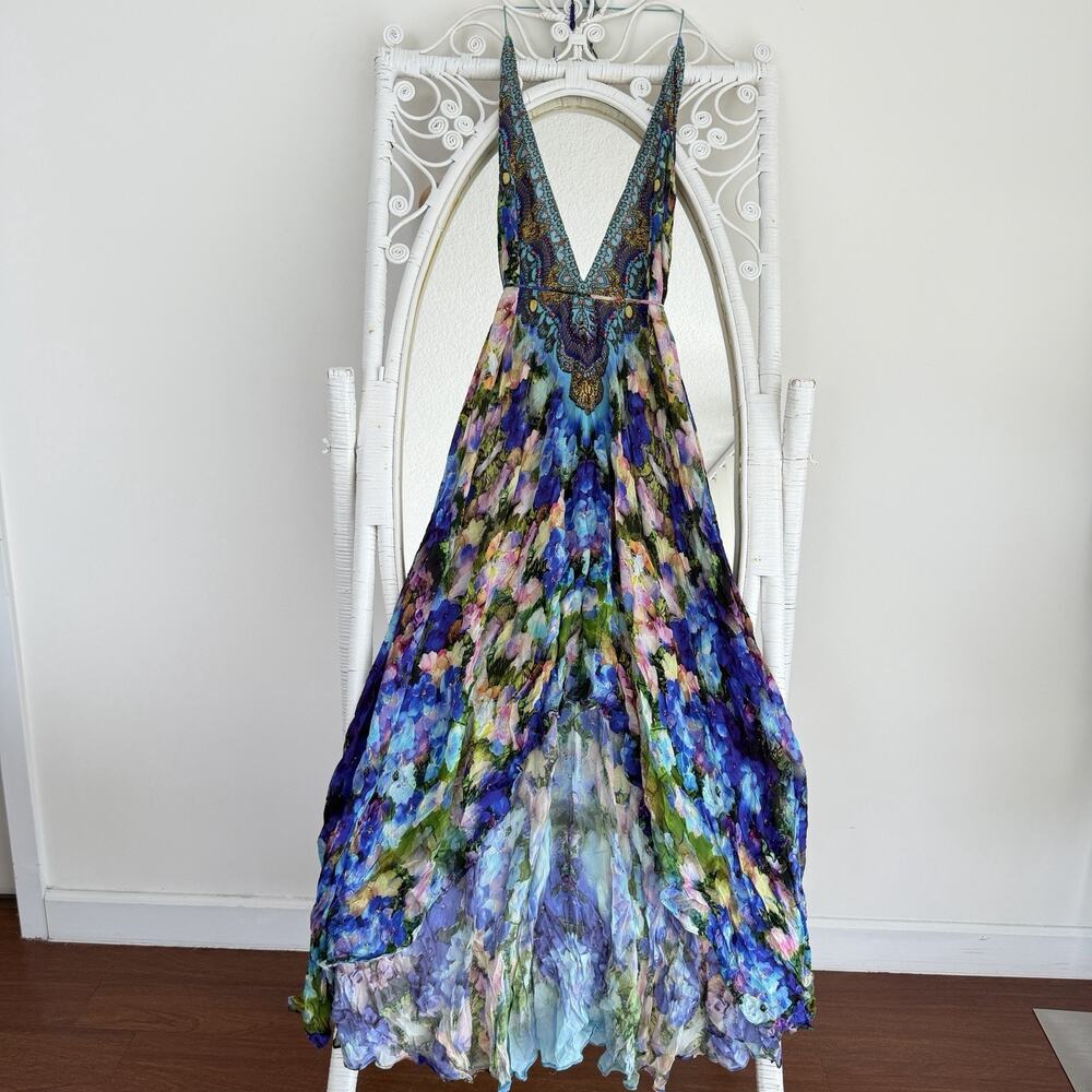 Shahida Parides Dress One Size Halter Rhinestone Watercolor Convertible 3 Way - Picture 3 of 9